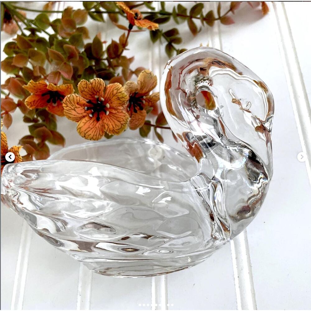 Vintage Crystal Glass Swan Candy Dish Planter
